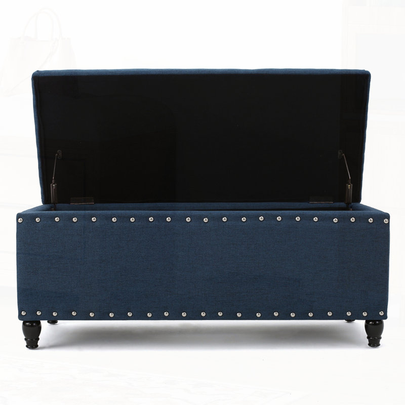 Upholstered Storage Bench, Navy Blue