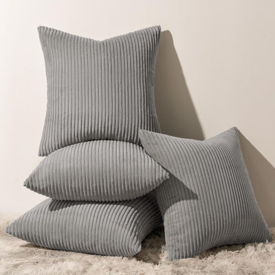 Housses de coussin décoratif décoratives en velours côtelé gris clair avec insertions