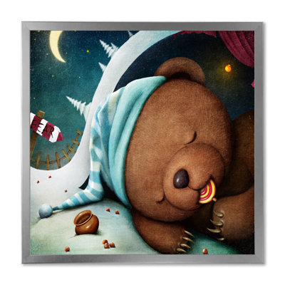 «Bear Sleeping In The Den», reproduction d'art sur toile pour enfants