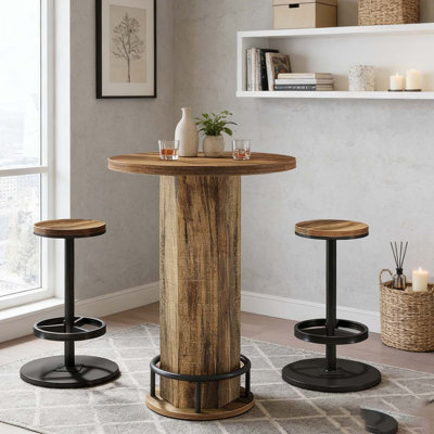 Bistro Pub Cocktail Bar Table Set with 2 Barstools and Chairs