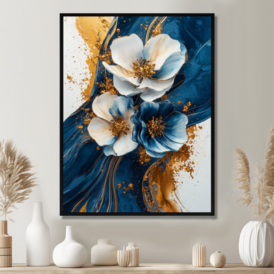 Mykeshia Golden Petunias Flowers On Aqua River Of Marble III - Petunias Framed Prints