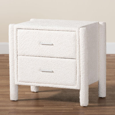 Hazeleen Baxton Studio Laria Modern White Teddy-Bear Fabric 2-Drawer Nightstand