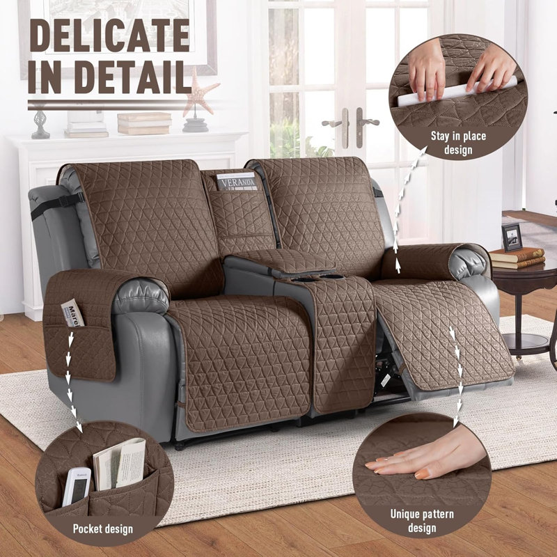 100% Waterproof 2-Seater Recliner Sofa Cover with Center Console — Non-Slip & Washable (2-Seater, Brown)