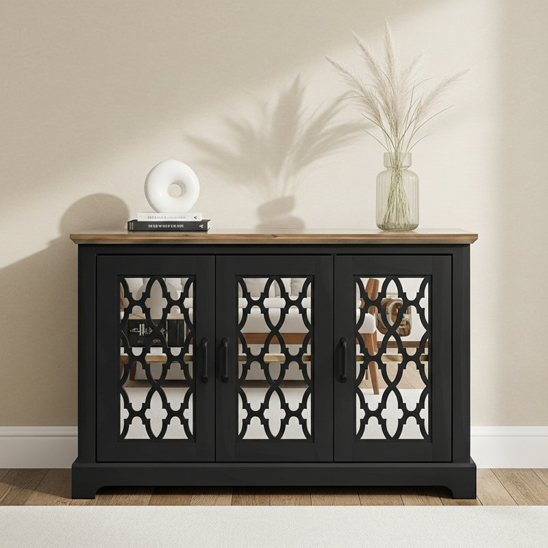 Blaire 45.7'' W 3 Door Sideboard with Adjustable Shelves, Black/Knotty Oak