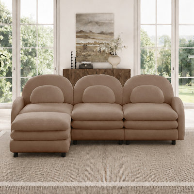 3-Seat Curved Sectional Sofa with Ottoman and Lumbar Pillows