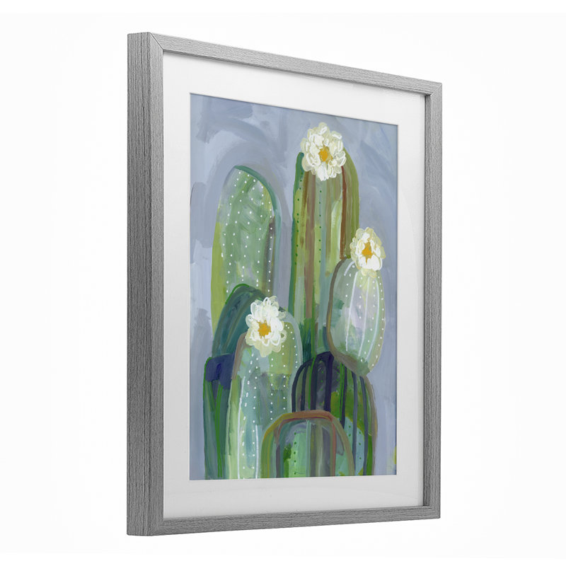 «Desert Day Dream Cactus», reproduction sous verre encadrée, design par Ashley Davis, H 16 po x l 13 po, Cadre de ferme gris