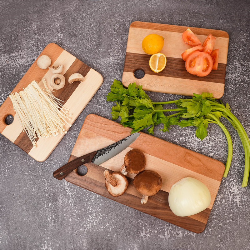 CONSDAN Mixed Hardwood Cutting Board, Food-Safe Kitchen Chopping Board for Meat, Vegetables, Fruits, 10" x 7"
