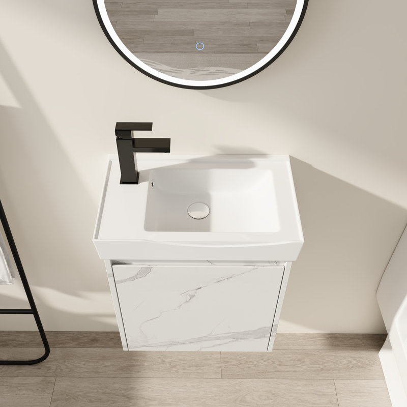 Meuble-lavabo moderne 20 "avec lavabo en céramique et armoire en bois, Blanc de Carrare