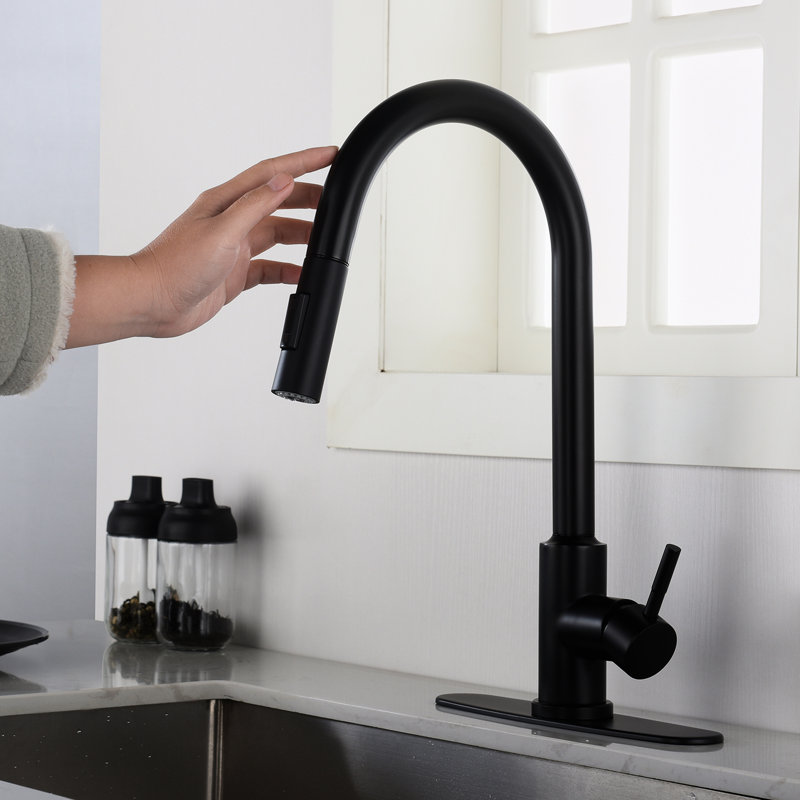 Matte Black Stainless Steel Touch Kitchen Faucet With Pull-Down . 360 Rotating For Complete Sink Disinfection. Corrosion Resistance And Rust Proofing. Easy Water Temperature Flow Control Single