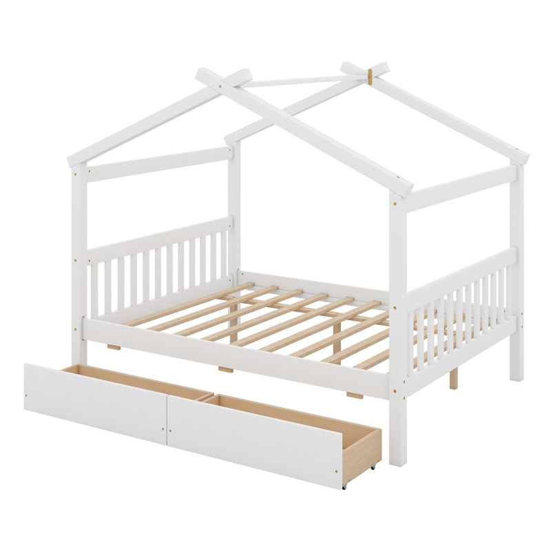 Lit en bois avec tiroirs, Blanc
