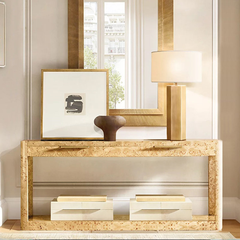 Console simple de style champêtre français, H 29,9 po x l 71,7 po x P 15,7 po, Bois naturel