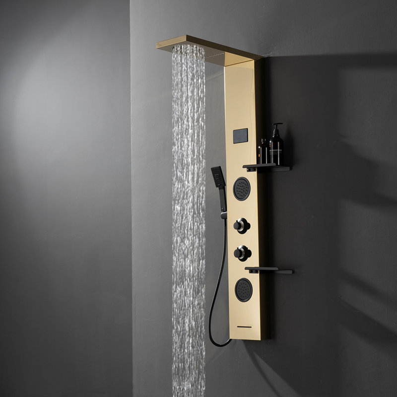 Système de tour de douche à inverseur 4 voies avec pomme de douche à pluie - Panneau de douche fixe tout-en-un avec jets réglables