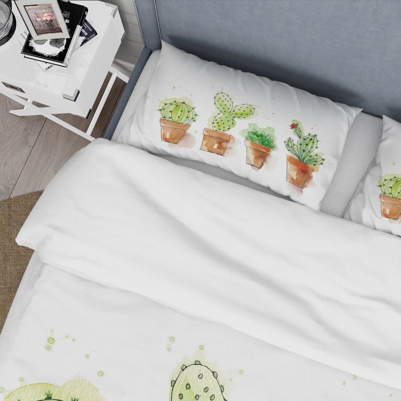 Cactus dans des pots en céramique aux tons doux I - Ensemble de housse de couette traditionnel - Microfibre de polyester