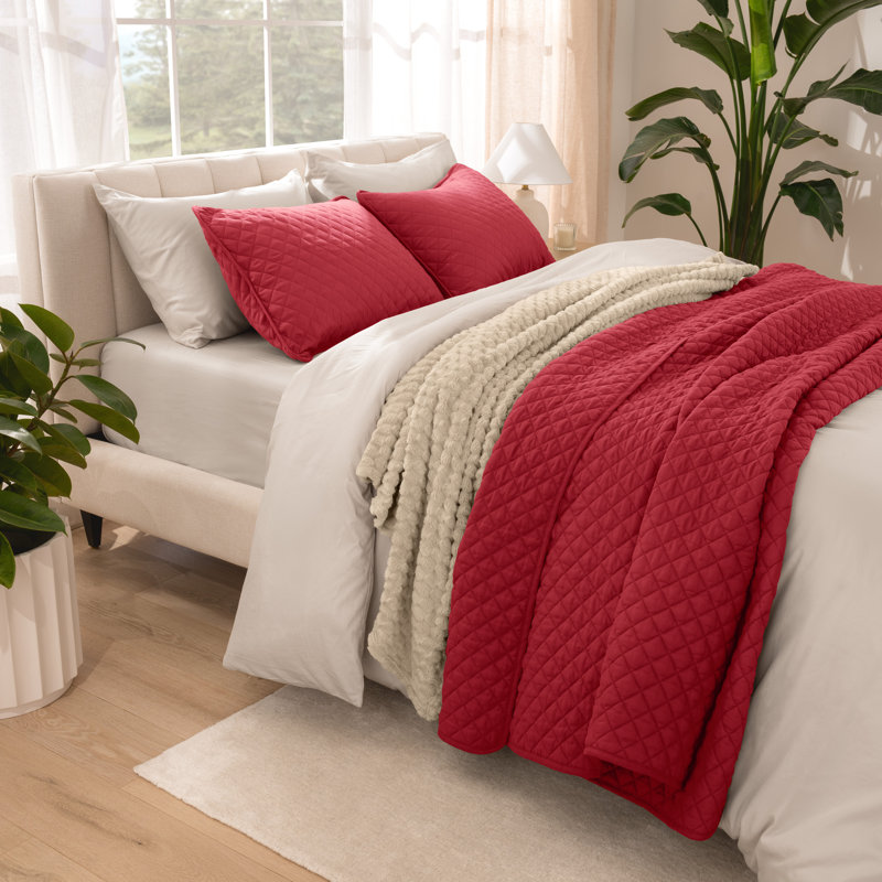 Modern & Contemporary Coverlet, Full/Queen Coverlet + 2 Standard Shams, Red