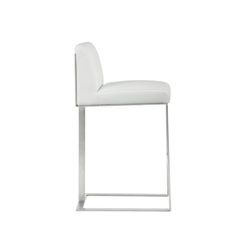 Dean Bar & Counter Stool, White Faux Leather, Stainless Steel, Counter Stool (26" Seat Height)