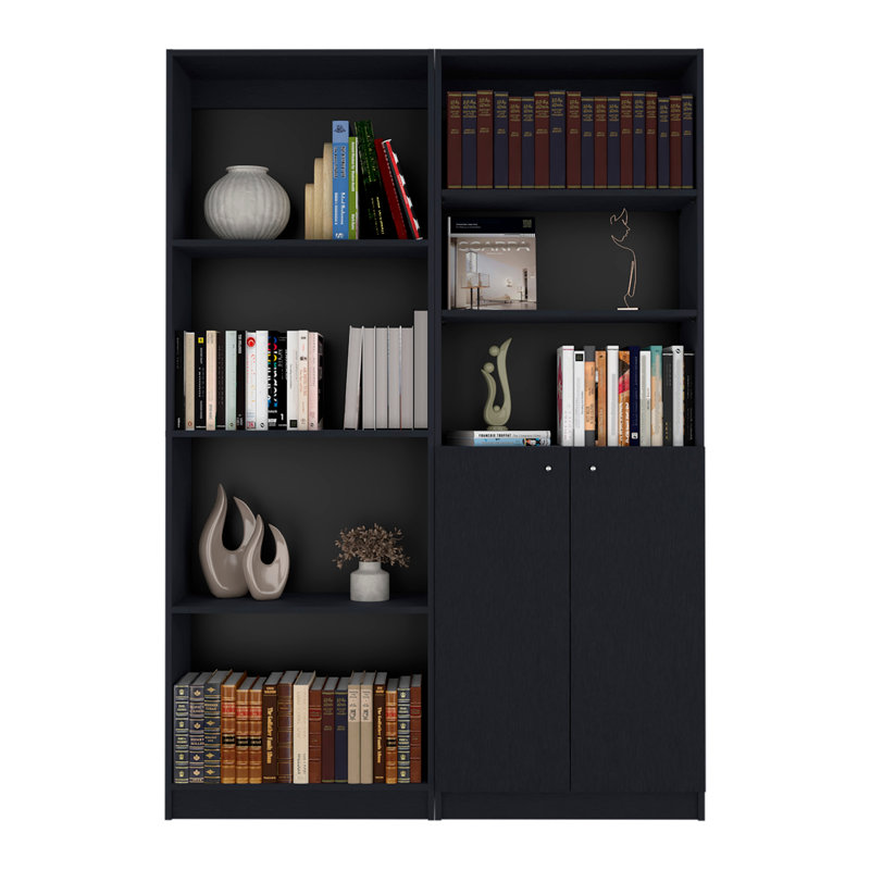 Ensemble de bibliothèque 2 pièces Dupree, 49 po de largeur avec 9 tablettes, noir salon