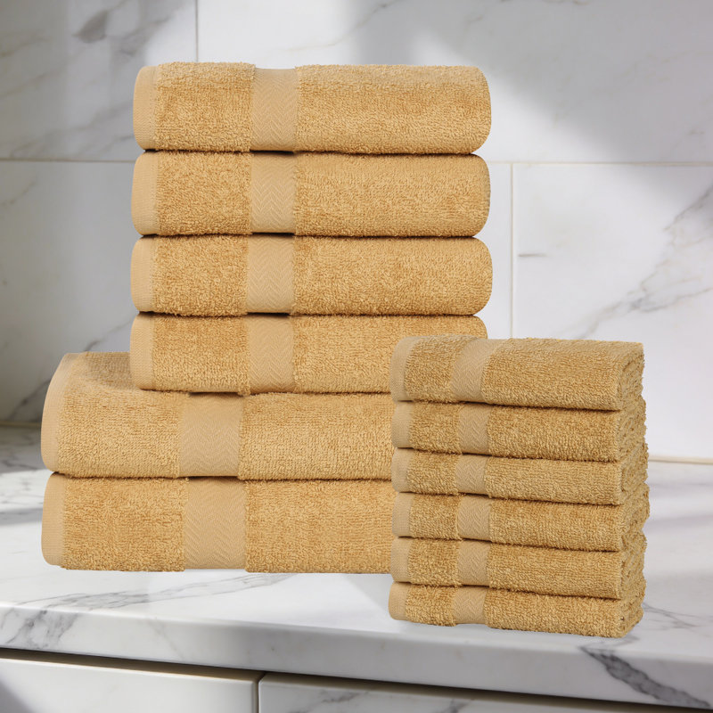 Lightweight Cotton Quick-Drying Bathroom Towel Set, 12 Piece Towel Set, Gold