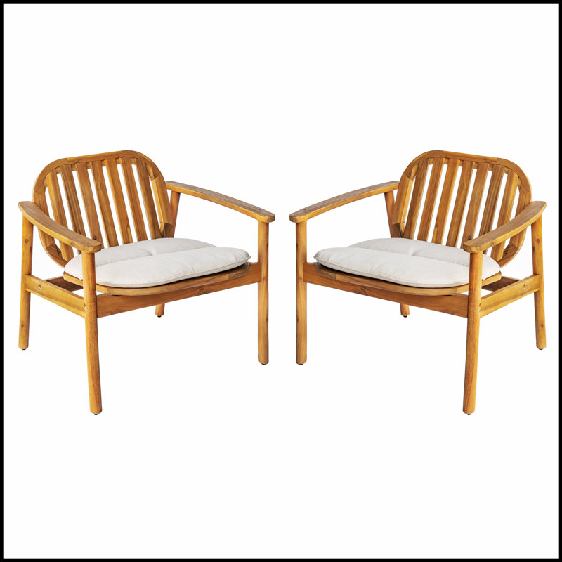 Ensemble de 2 fauteuils club Meja avec coussins, pieds en bois d'acacia durable et en eucalyptus pour un confort et un style extérieurs