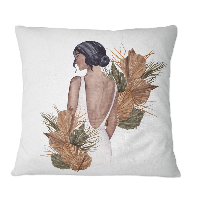 Coussin décoratif à imprimé glamour «Pretty Bride And Flowers», 16 po x 16 po