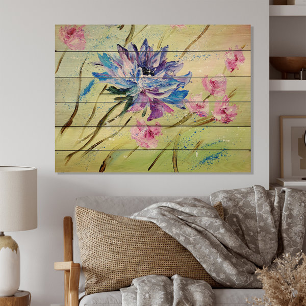 Winston Porter Modern Pink And Blue Spring Flowers On Wood Painting ...