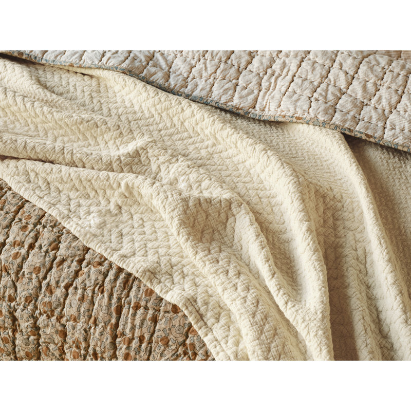 Angeles Organic Matelasse Cotton Blanket, 92" L x 90" W, Undyed
