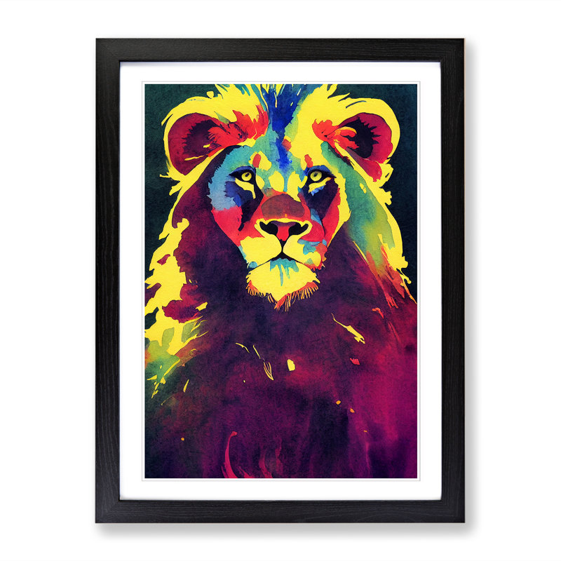 Watercolour Lion Vol.4 - Single Picture Frame Print, Black, 34cm H x 25cm W x 2cm D