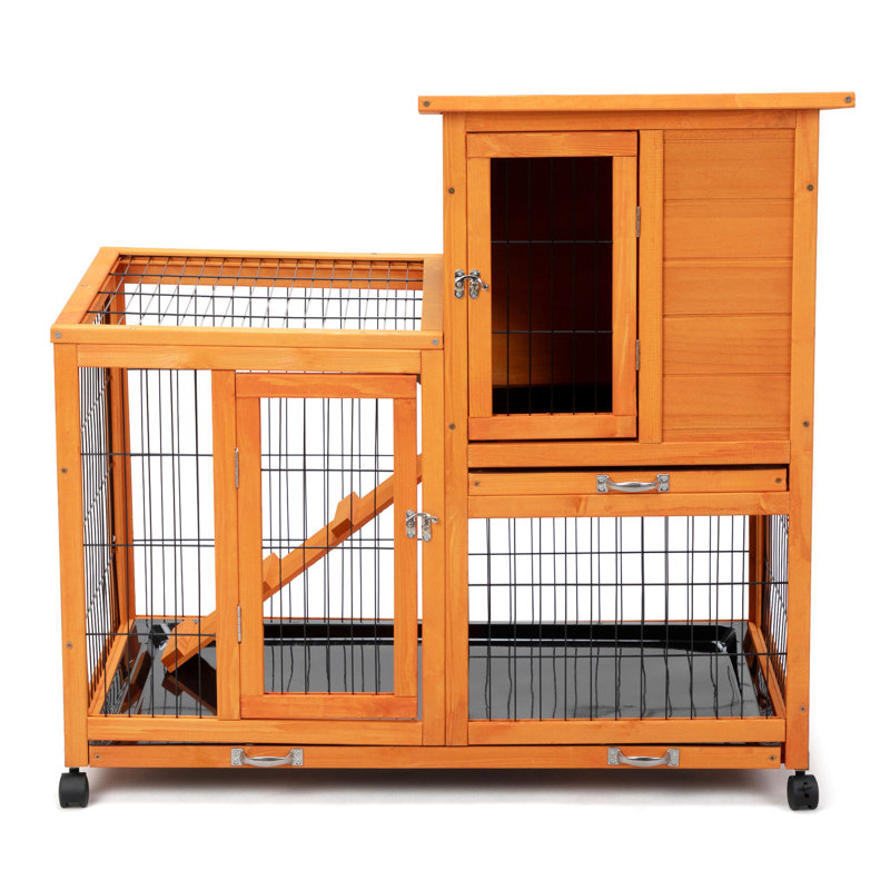 Abri pour animaux spacieux et orange - convient à diverses petites créatures, toit imperméable et roulant, amovible avec de grands plateaux intérieurs amovibles, facile d'entretien