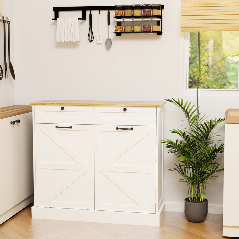 Poubelle de cuisine avec 2 tiroirs, 1 armoire inclinable et tablettes - blanc pour rangement de boîtes de rangement 3