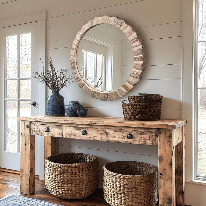 Wooden Round Mirror