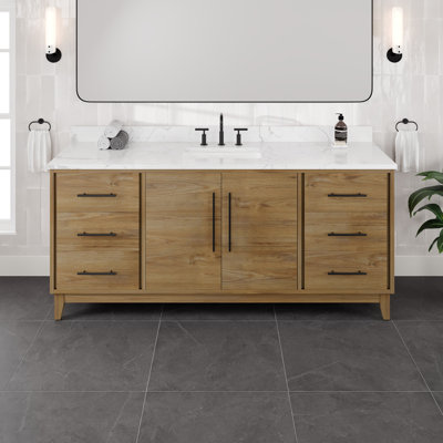 Graham 72 in. Oak Single Sink Bath Vanity with Arabescato Engineered Stone Top and Undermount Porcelain Sink
