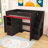 Wooden Gaming Loft Bed with LED Strip, Wardrobe, Stairs and Desk-1893204665