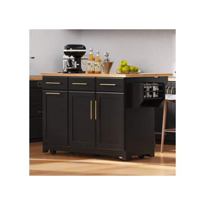 Kitchen Island Cart with Drop Leaf, Charging Station and Trash Cabinet