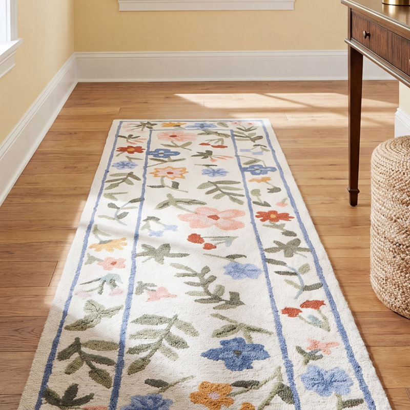 Martha Stewart Hand Tufted Wool, Cotton Floral Rug, Runner 2'3" x 8'