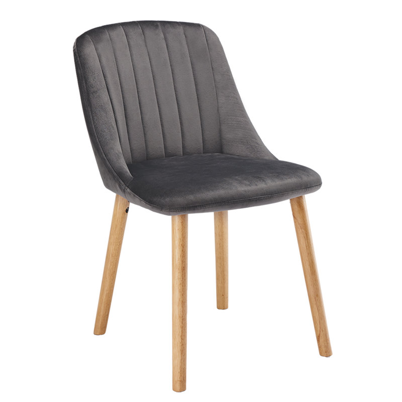 Velvet Dining Chairs With Wooden Legs Set Of 4, Dark Grey Velvet/Natural, 4