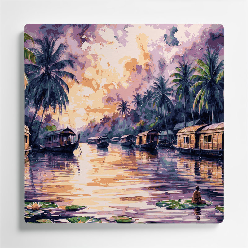 Art mural mauve avec villes, Kerala, Inde, H 32 po x l 32 po