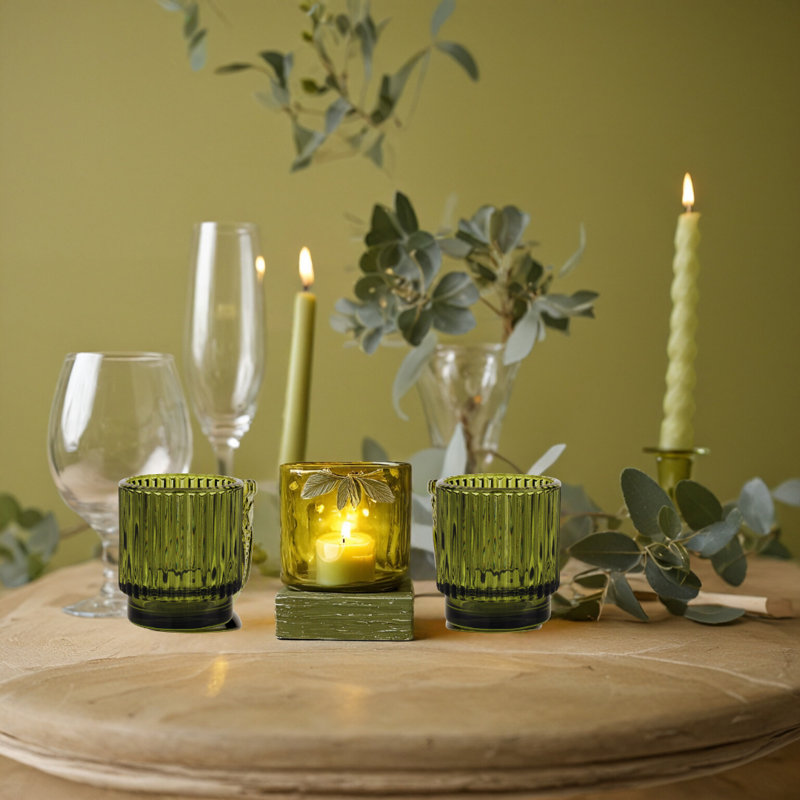 2.25'' H Glass Tabletop Votive Holder, Olive Green