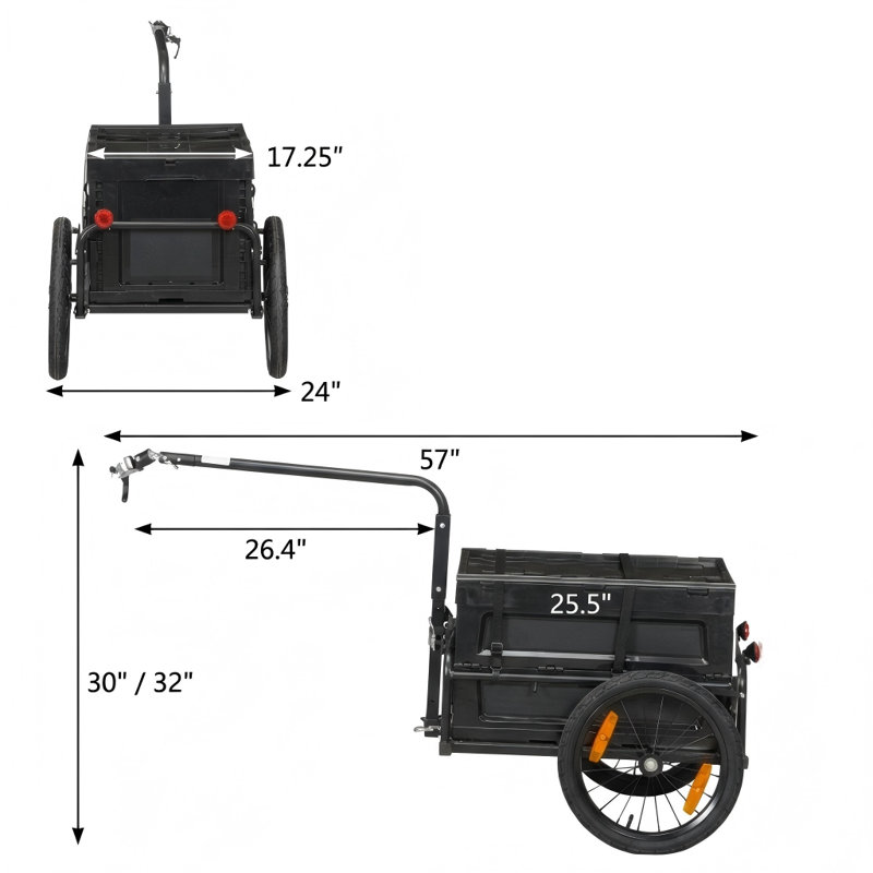 Remorque de cargaison de vélo, chariot de chariot de remorque de vélo avec boîte de rangement amovible, roues à dégagement rapide de 16 po et réflecteurs de sécurité, sans fond