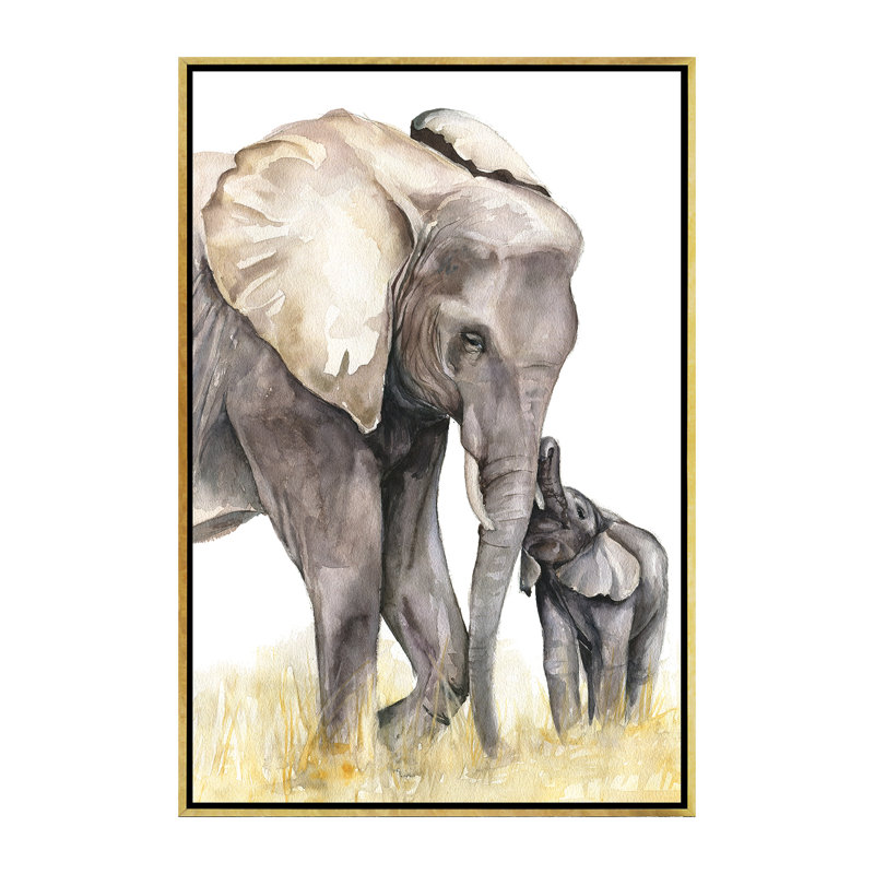 Décoration murale éléphant, H 60 po x l 40po x P 1,5 po, Toile avec cadre or
