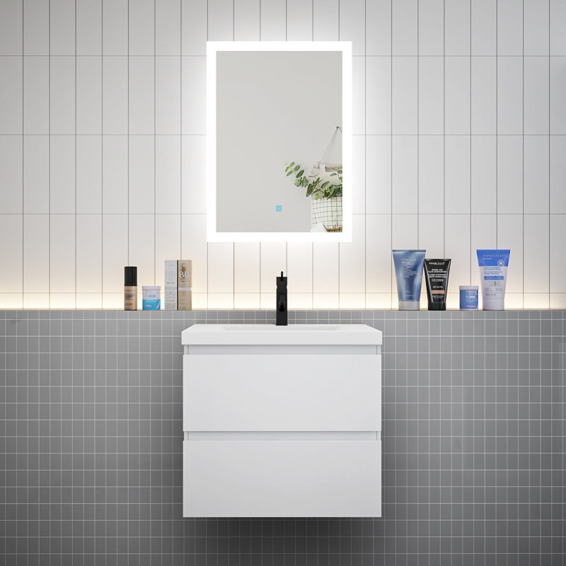 Glossy Vanity Unit,Wall Mounted,Detachable,Soft Close,Two-Drawer+Basin, Ivory