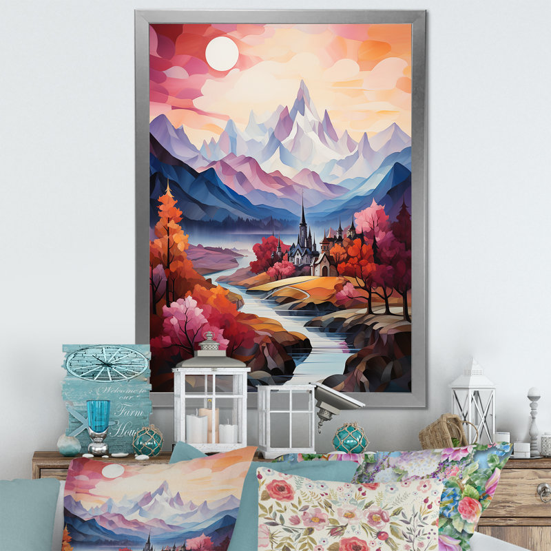 Paysage romantique majestueux 2, Cadre simple argenté, H 32 po x l 24 po x P 1 po