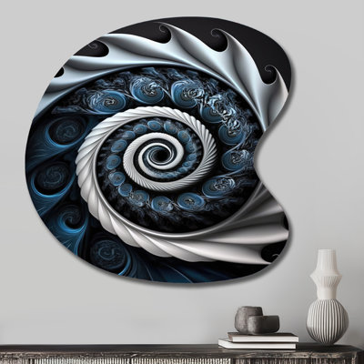 Bleu et blanc vitrail liquide II - art mural abstrait en spirale asymétrique, sculpture murale