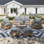Outdoor Patio Rattan Sofa With Ottoman And Double Shelving Coffee Table-1096062612