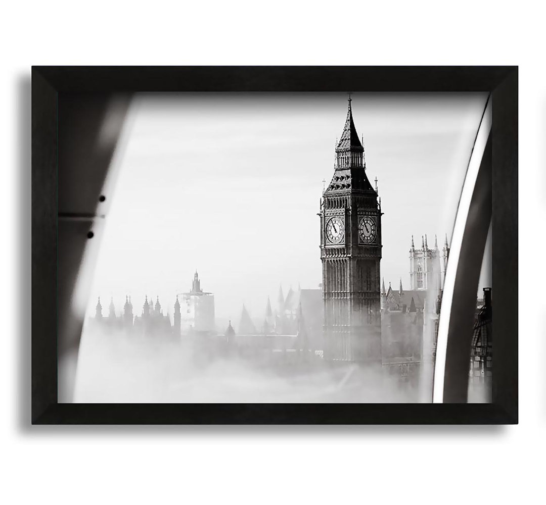 Gerahmtes Leinwandbild Big Ben durch den Nebel des London Eye