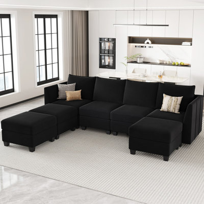 Allinson 112.6'' Wide 4-Seat Velvet U Shaped Freely Combined Modular Sofa Living room  Sectional Storage Sofa With Ottoman Chaise