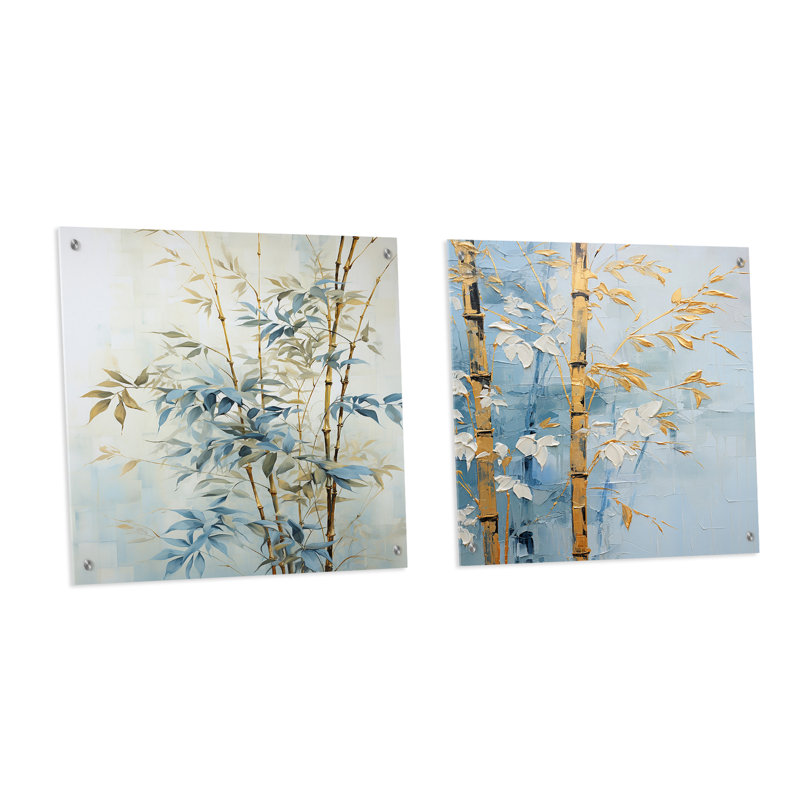 «Blue and Golden Minimalisme» - ensemble de 2 verres muraux en acrylique, H 16 po x l 33 po