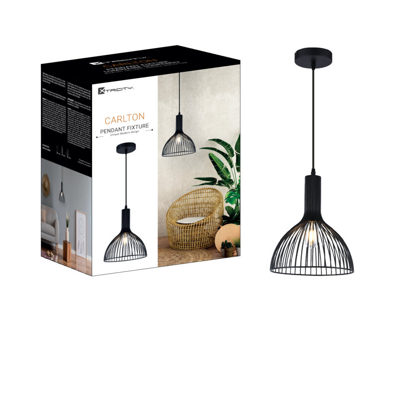 Luminaire suspendu en forme de dôme à 1 lumière Carlton, Noir