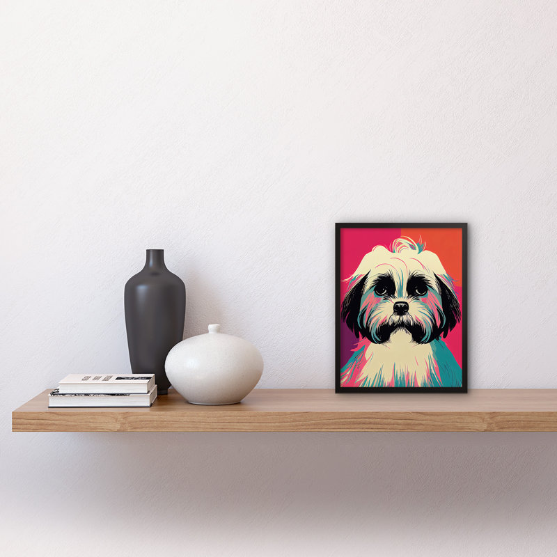 Cute Shih Tzu Dog Vibrant Bright Portrait - Single Picture Frame Print, 25.9cm H x 20.6cm W x 1.5cm D