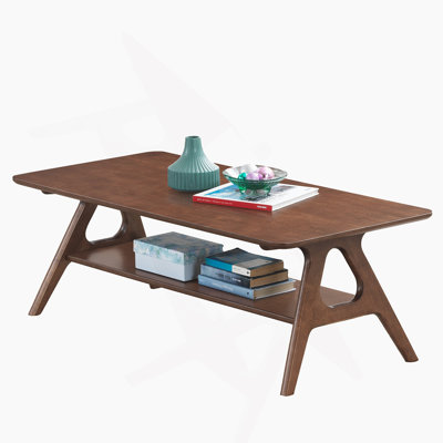 Mid-Century Modern Wood Coffee Table With Shelf