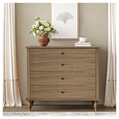 Large 4-Drawer Dresser Chest with Solid Wood Feet, Rustic Brown Farmhouse Bedroom Storage Cabinet with Anti-Tip Kit