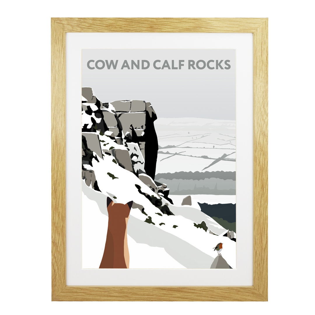 Cow And Calf Rocks Snow by Richard O'Neil - Print